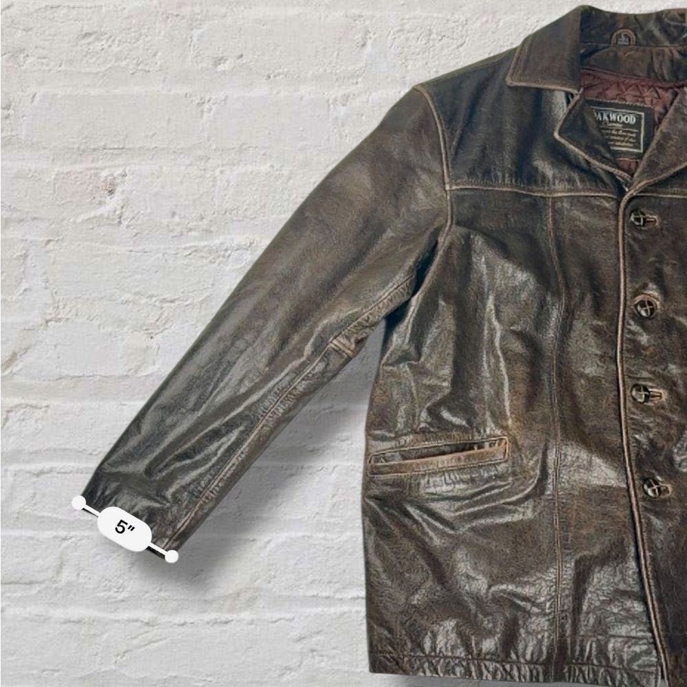Oakwood Classic Men’s Genuine Leather Coat Brown Thinsulate Large – Vintage - Picture 11 of 16